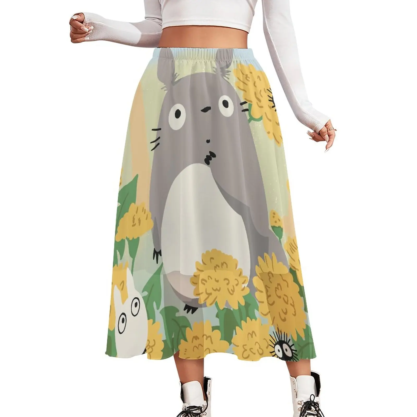 

Cute Totoro Chiffon Skirt Flowers Print Streetwear Long Skirts Women Kawaii A-line Skirt Pattern Clothing Birthday Present