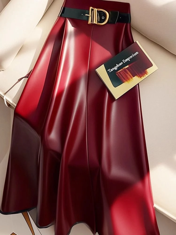 Высококачественная красная женская юбка из искусственной кожи в стиле богини