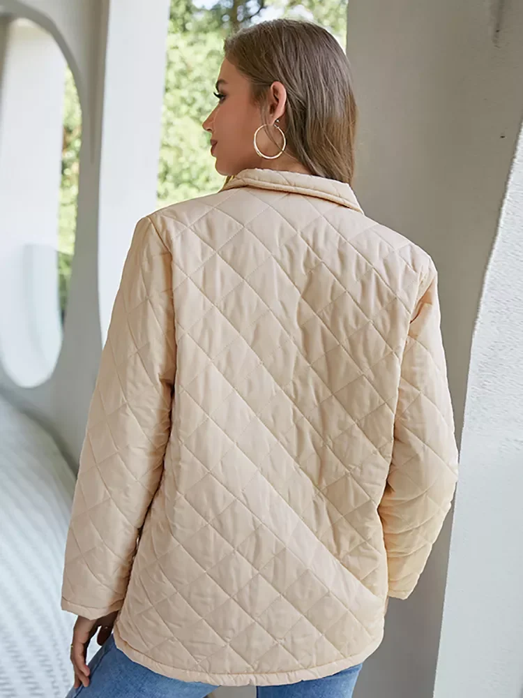 New2022 Causal plaid loose pocket women parka winter  Office lady lapel warm top coat solid  Elegant long sleeve puffer jackets