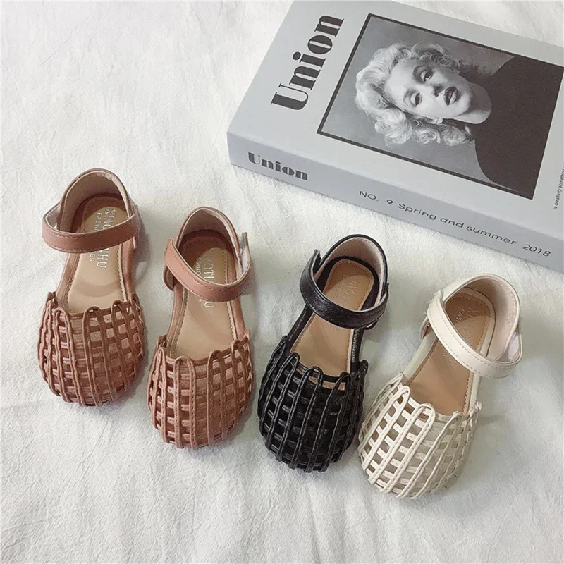 

New Girls Sandals Summer New 1-12 Years Baby Kids Soft-soled Woven Closed Toe Sandals Children Girls Princess Hollow Shoes