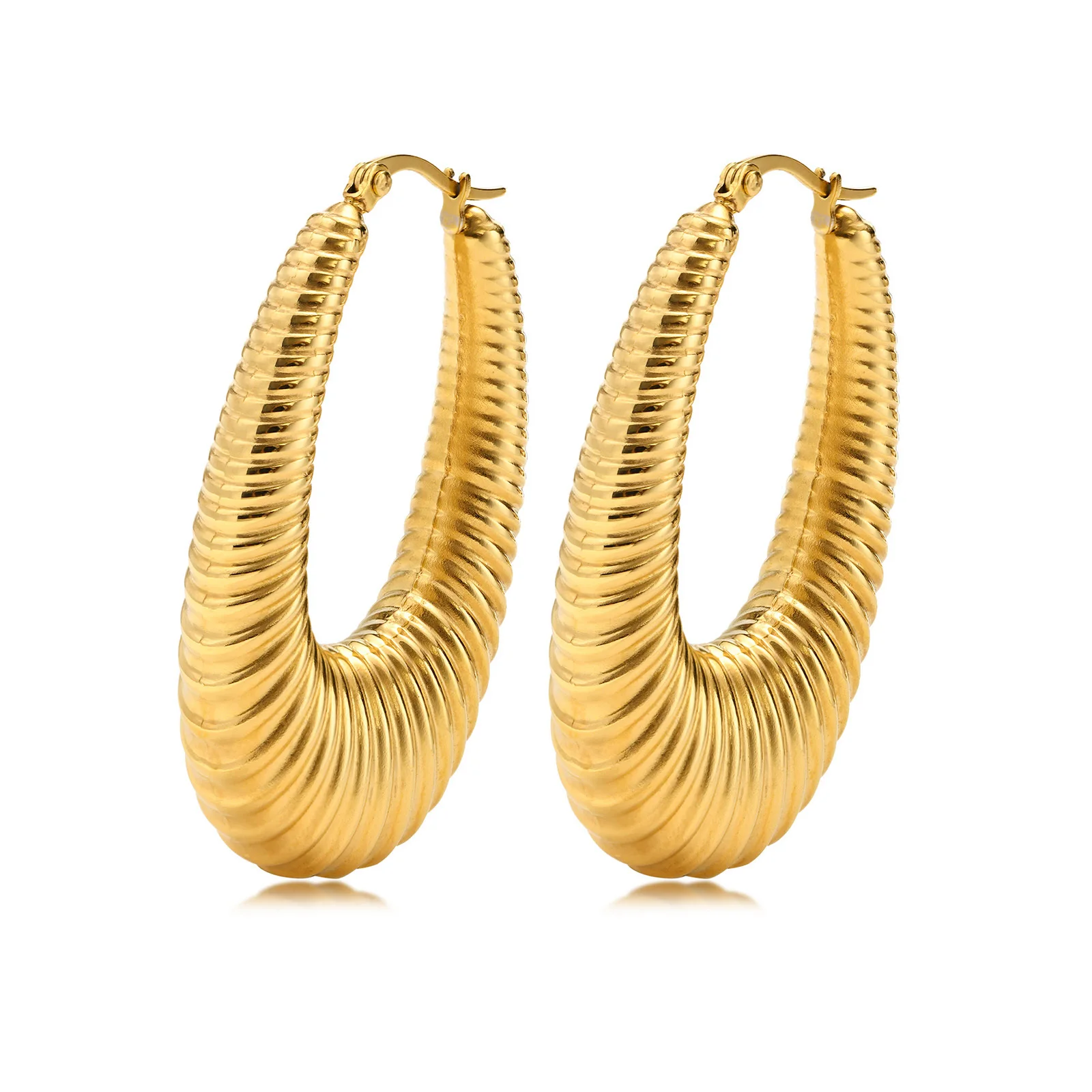 

Shrimp Scalloped Hollow Classic Hoop Earrings for Women, Stainless Steel Oval Jewelry