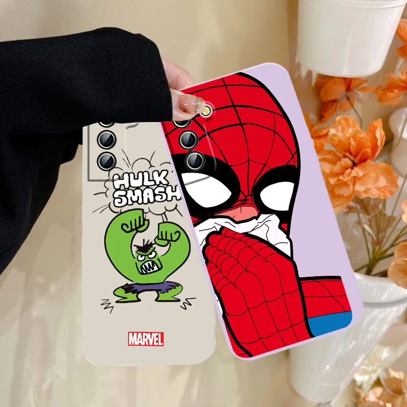 

Funny Marvel Spiderman Phone Case For Samsung Galaxy S10 S10e S20 S21 S22 Plus Lite Ultra FE 4G 5G Liquid Rope Iuxury Silicone