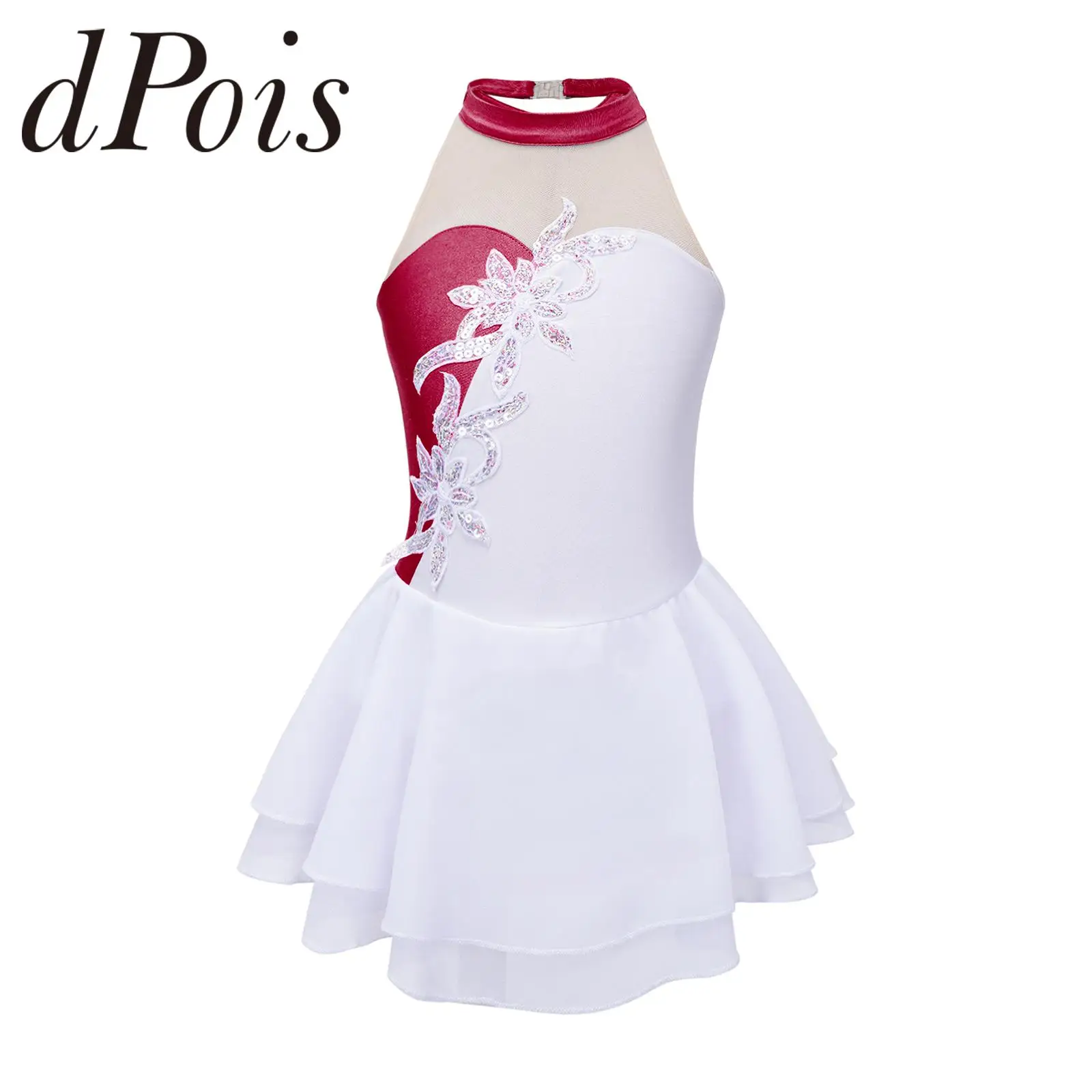 

Kids Girls Sleeveless Crisscross Straps Back Ballet Dress Gymnastics Leotard Shiny Sequins Floral Figure Ice Skating Dress