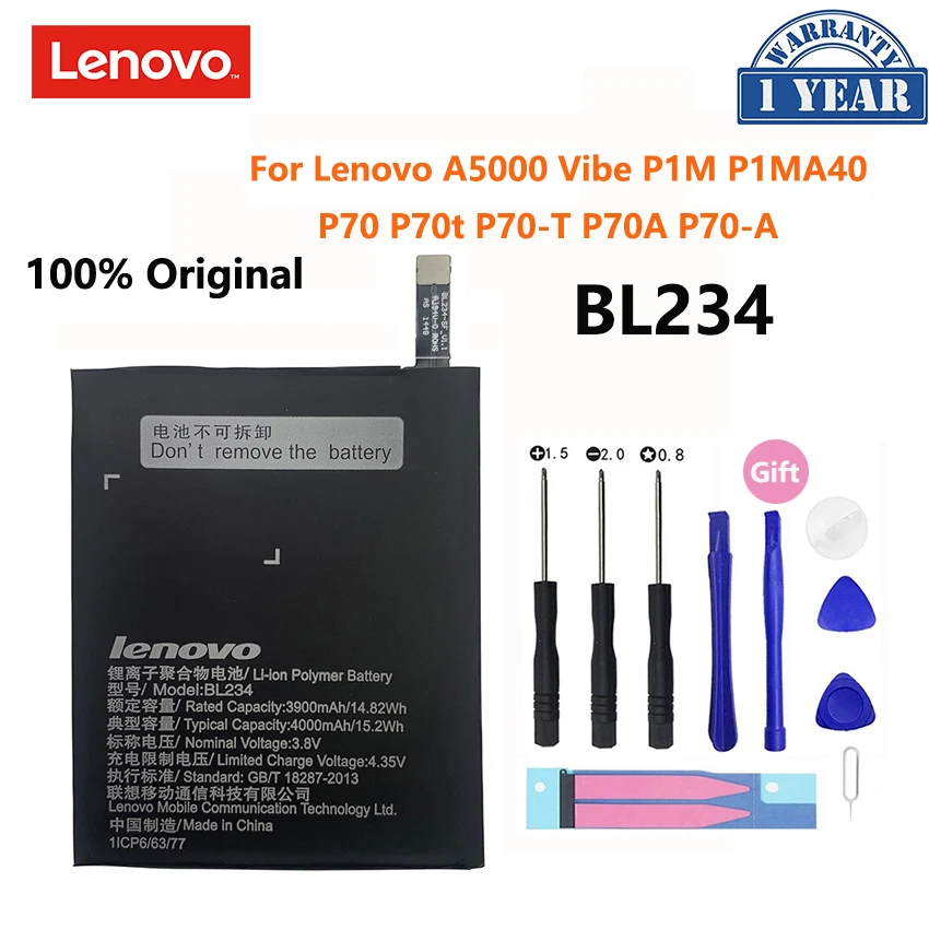 

100% Оригинальный Полный аккумулятор 4000 мАч BL234 BL 234 фотоаккумулятор для Lenovo A5000 Vibe P1M P1MA40 P70 P70t P70-T фотоаккумулятор