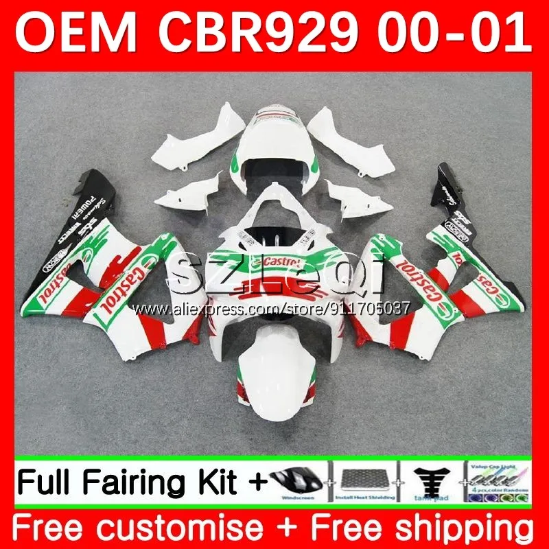 

green white Injection For HONDA CBR 929RR 900 929 RR CC CBR929RR 900RR CBR929 RR 00 01 CBR900RR 2000 2001 OEM Fairing 47LQ.38