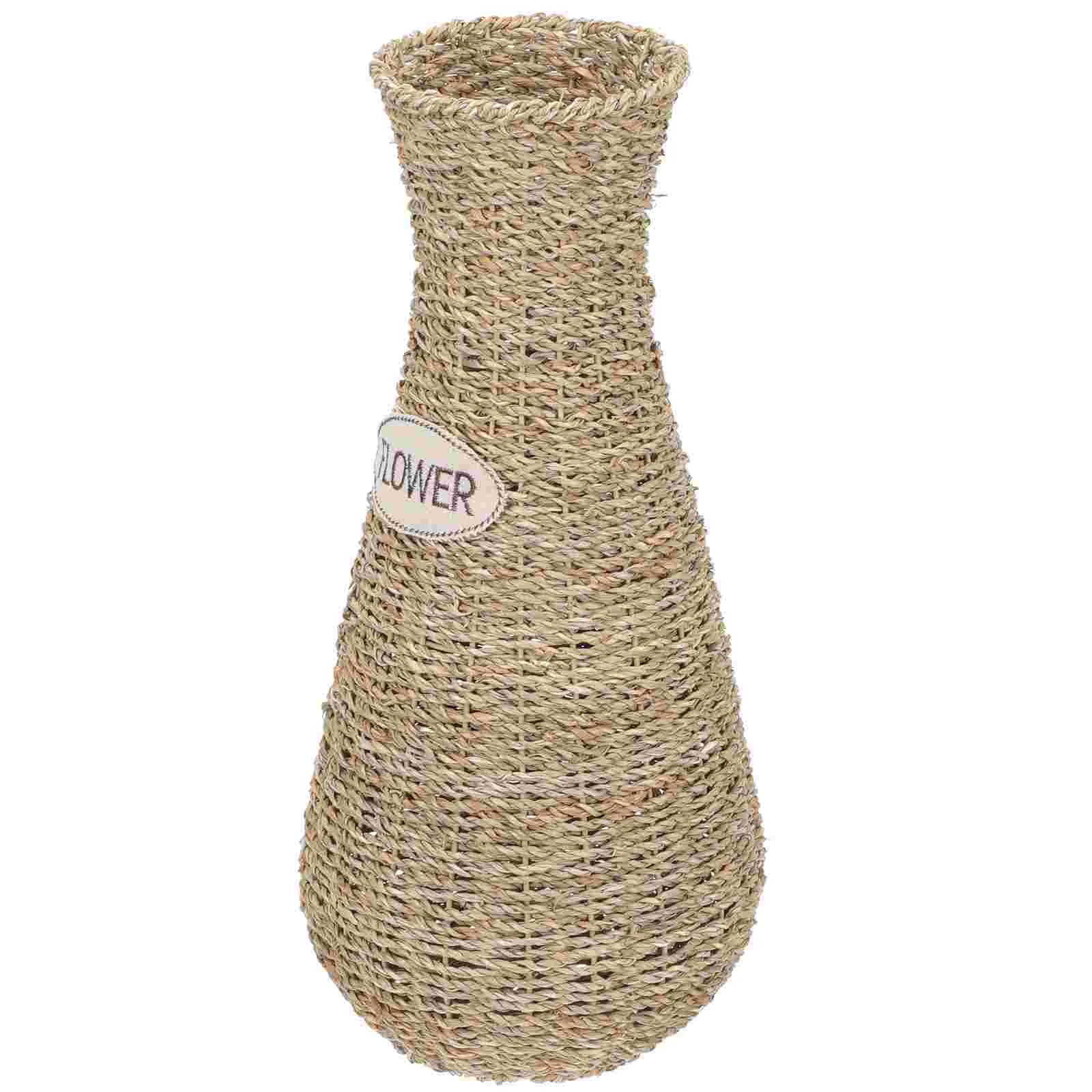 

Vase Flower Container Woven Pot Tile Floral Stick Desktop Centerpiece Rattan Seagrass Tall Decorative Home Wedding Bedroom