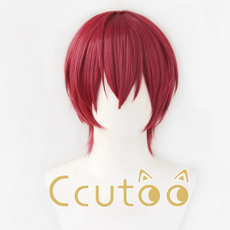 Фото IDOLiSH7 ZOOL Toma Inumaru темно-красные короткие игровые синтетические волосы для ролевых игр, карнавал, Хэллоуин, вечеринка, косплей + бесплатная шапочка для парика №1