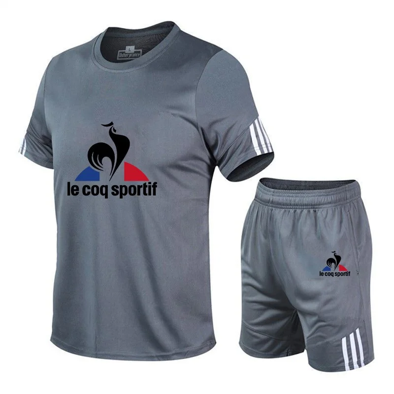 

2022 new men’s sportswear summer round-neck short-sleeved Mesh t-shirt 2-piece beach jogging fitness running training outfit