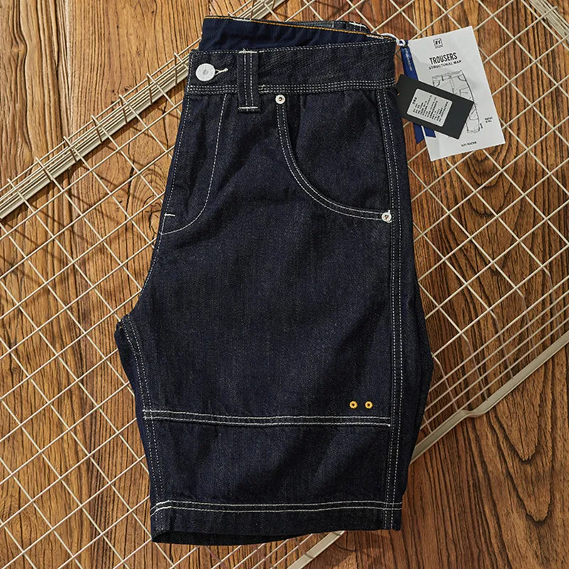 

Летние новые тяжелые джинсовые шорты в американском ретро-стиле, основной цвет, мужская мода, потертые прямые повседневные 5-точечные брюки