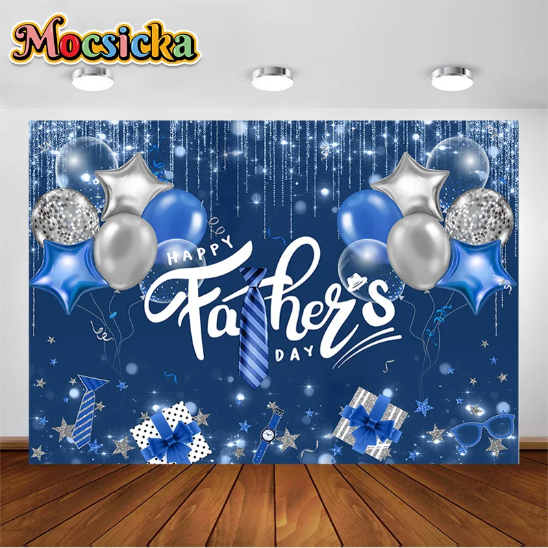 

MOCSICKA Happy Father's Day Party Decoration Background Blue Balloons Glitter Dots Great Dad Adult Portrait Studio Backdrop