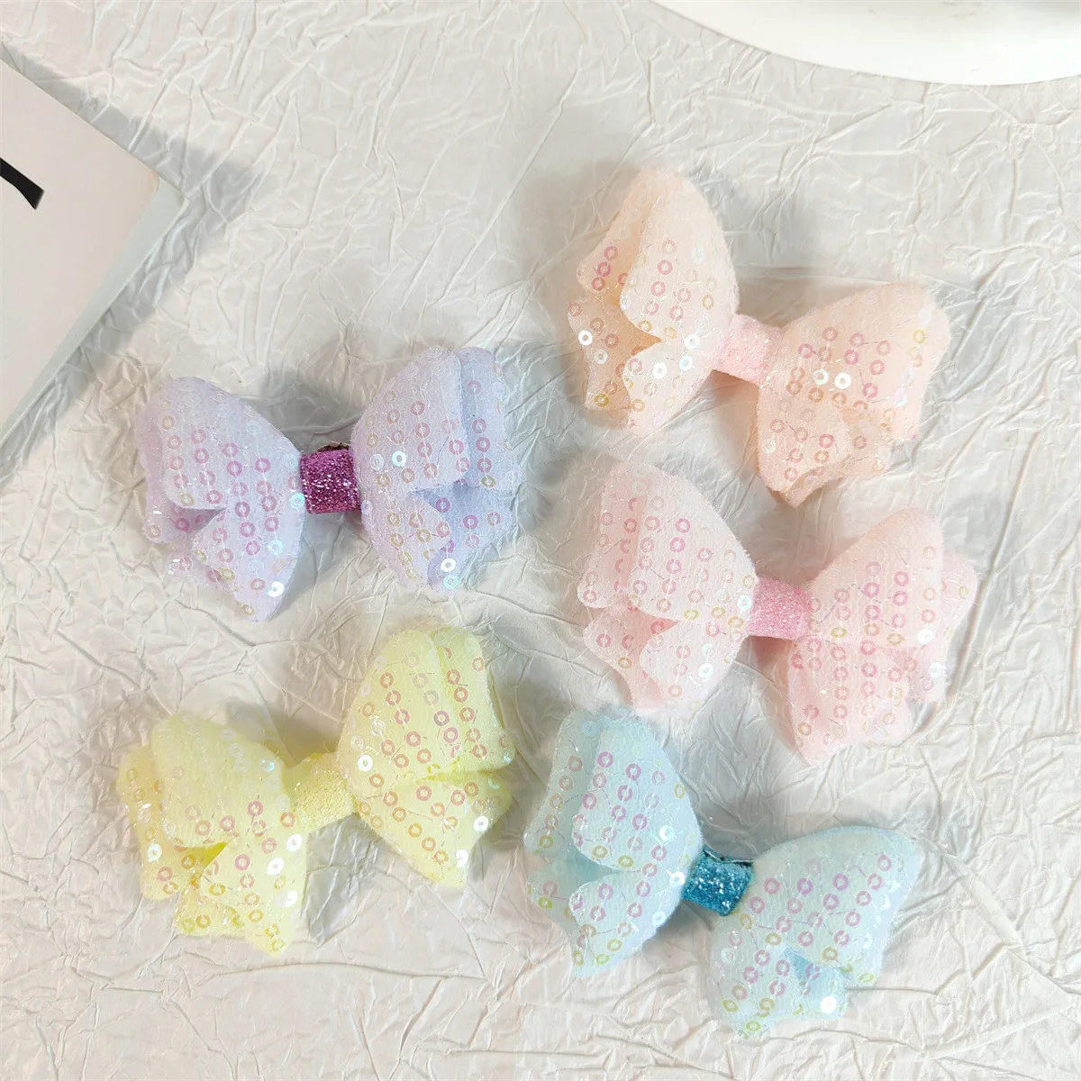 5 шт. Детские аксессуары для волос с двойным бантом и блестками