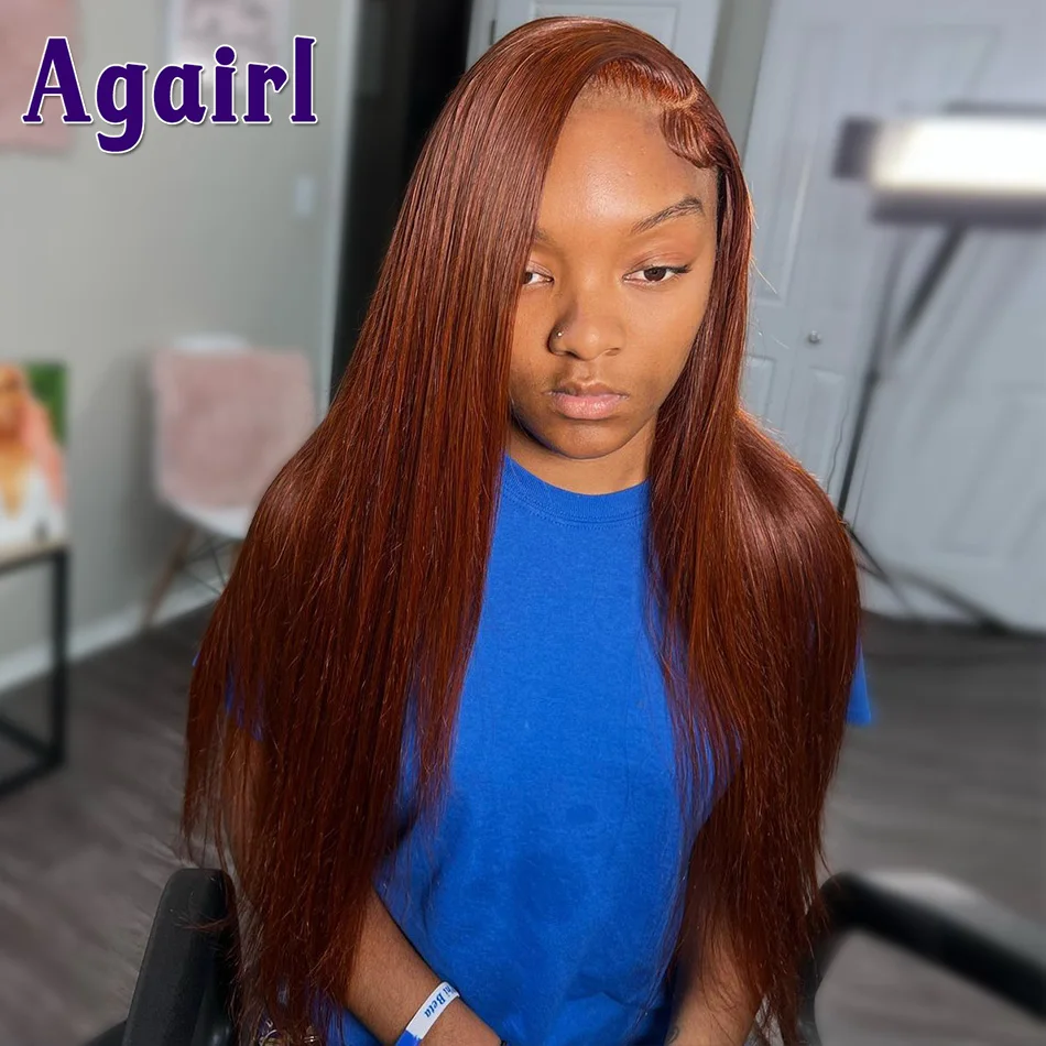 Reddish Auburn Closure Wig Orange Lace Front Wig 13x6 Transparent Lace Frontal Human Hair Wigs Brazilian Straight Hair for Women