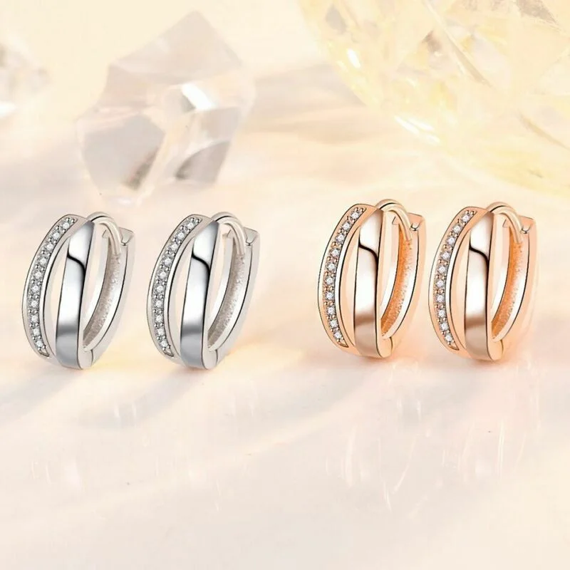 

Earrings Crystal Hoop Double Layer 925 Sterling Silver Women Huggie Jewellery