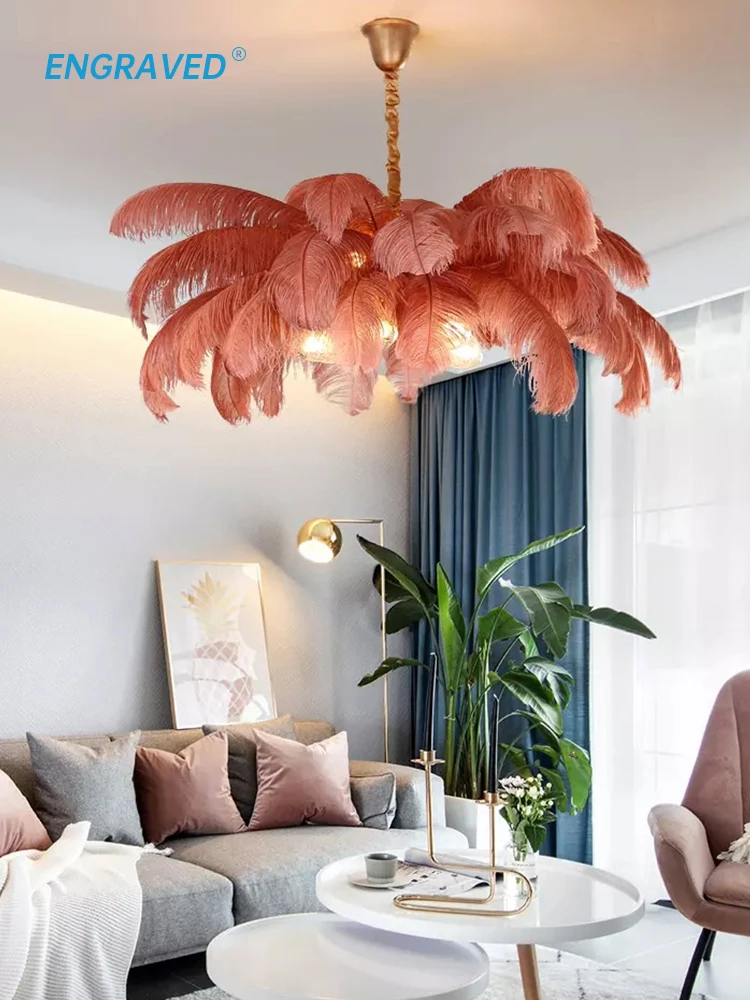 

Ostrich Feather Floor Lamp Bedroom European Princess Room Light Luxury Romantic Bedside Copper Vertical Table Lamp