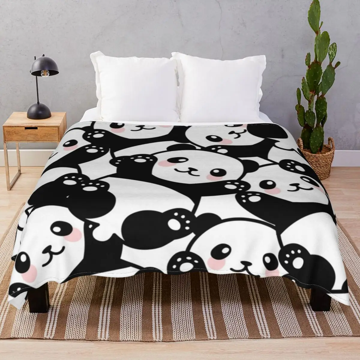 Pandas Blanket Flannel All Season Lightweight Thin Throw Blankets for Bed Sofa Camp Office