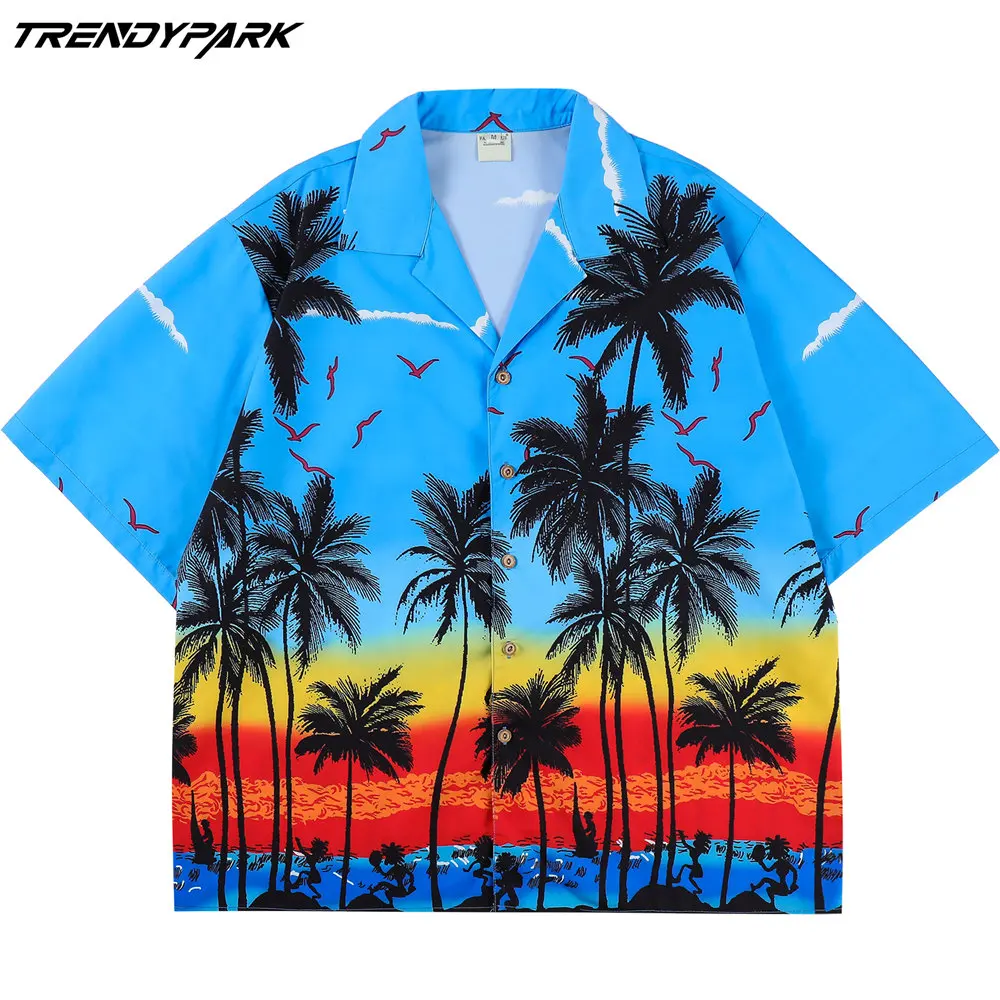 

Рубашка мужская оверсайз с принтом пальмы, гавайская пляжная блузка с коротким рукавом, Повседневная Уличная одежда, лето 2022