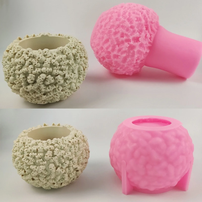 

95AB Halloween Skull Silicone Molds Flower Pot Resin Casting Molds Succulent Plant Pot Mold Candle Holder Silicone Mold Craft