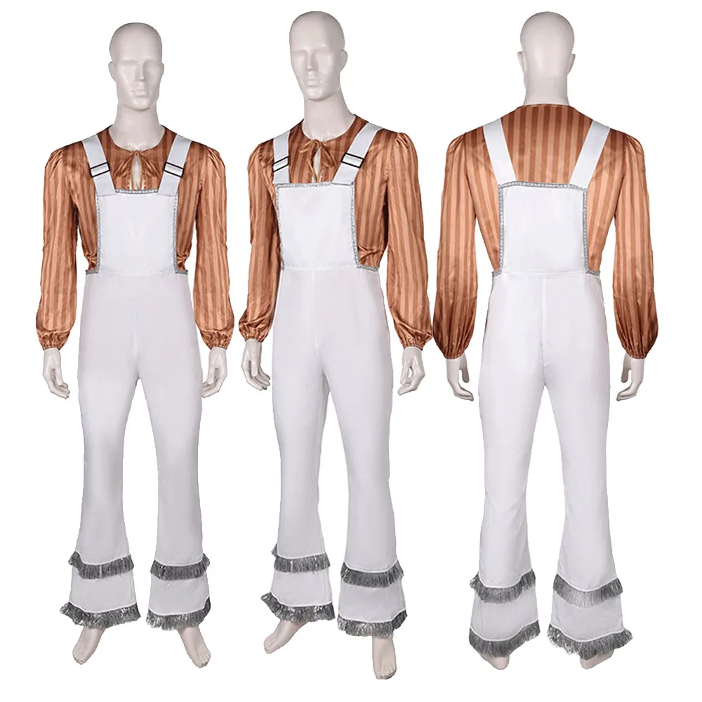 Bjorn Cos Ulvaeus косплей костюм в ретро стиле ABBA Мужская рубашка на бретельках брюки