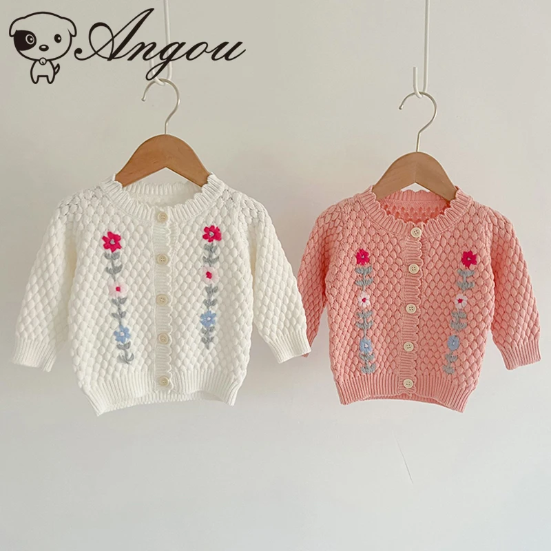 

Angou 2022, вязаный кардиган с вышивкой для маленьких девочек, пальто, одежда, осенняя одежда для маленьких девочек с длинными рукавами, детский ...