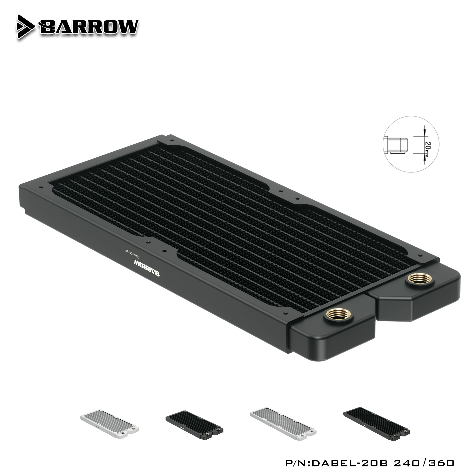 

BARROW 20mm Thick Copper 240/360mm White Black Radiator Computer Water Cooling Liquid Exchanger G1/4 Use for 12cm Fans Dabel-20a