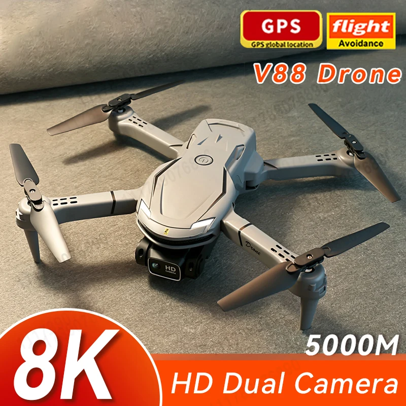 

V88 Drone 8K 5G GPS Professional HD Aerial Photography Dual-Camera Obstacle Remote Foldable Aircraft Gift Toy 5000M