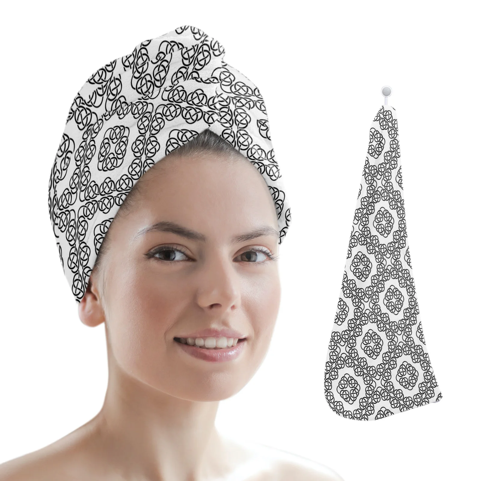 

Celtic Art Black Decoration Towel Women Adult Absorbent Quick-Drying Shower Long Hair Cap Microfiber Head Hair Towel