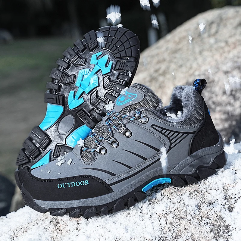 Men's Snow Boots Leather Trekking Hiking Shoes Wear-resistant Hunting Tourism Mountain Shoes Durable Outdoor Sport Sneakers Men