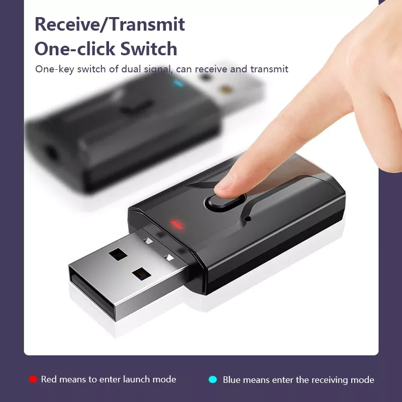 

In 1 Transmitter Receiver USB Bluetooth-compatible 5.0 Transmitter Receiver USB Adapter 3.5mm AUX For TV PC Adapter