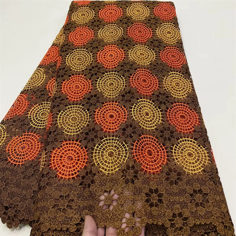 

Новое поступление, Роскошные Блестки, африканский гипюр, кружевная ткань 2024, высококачественное нигерийское водорастворимое кружево для свадебной фотосессии