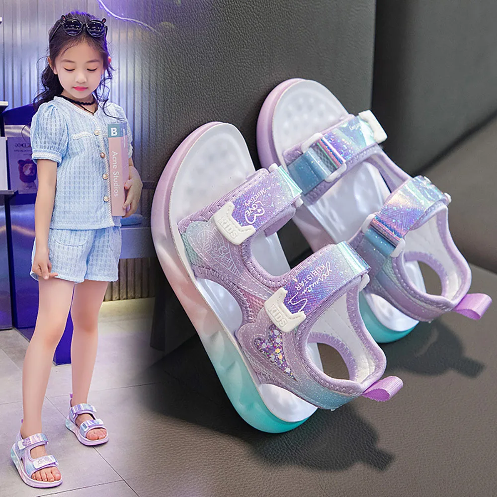

2023 модные сандалии для девочек обувь принцессы из искусственной кожи Нескользящие пляжные сандалии на мягкой подошве Летняя обувь в Корейском стиле