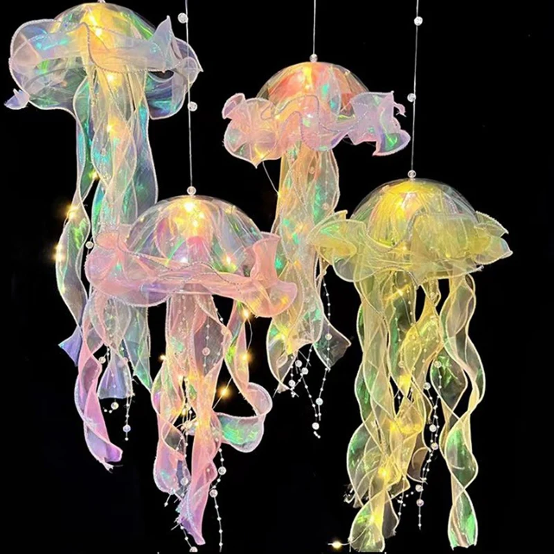 

New LED Lantern Portable Luminous Jellyfish LED Lantern Colorful Ribbon Flashing Light Small Mermaid Birthday Gifts