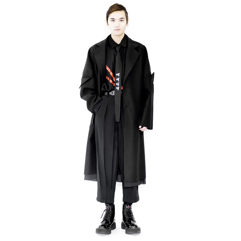 Мужское шерстяное пальто средней и длинной длины модное Свободное с