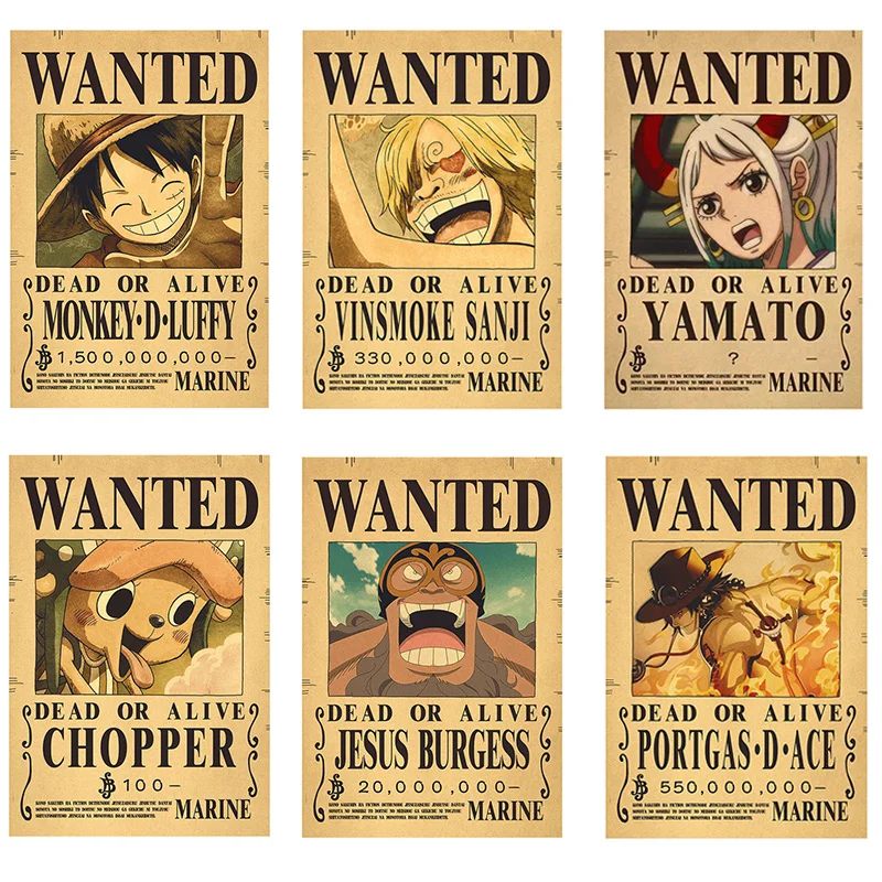 

New Anime One Piece Luffy 3 Billion Bounty Wanted Posters Four Emperors Kid Action Figures Vintage Wall Decoration Poster Toys