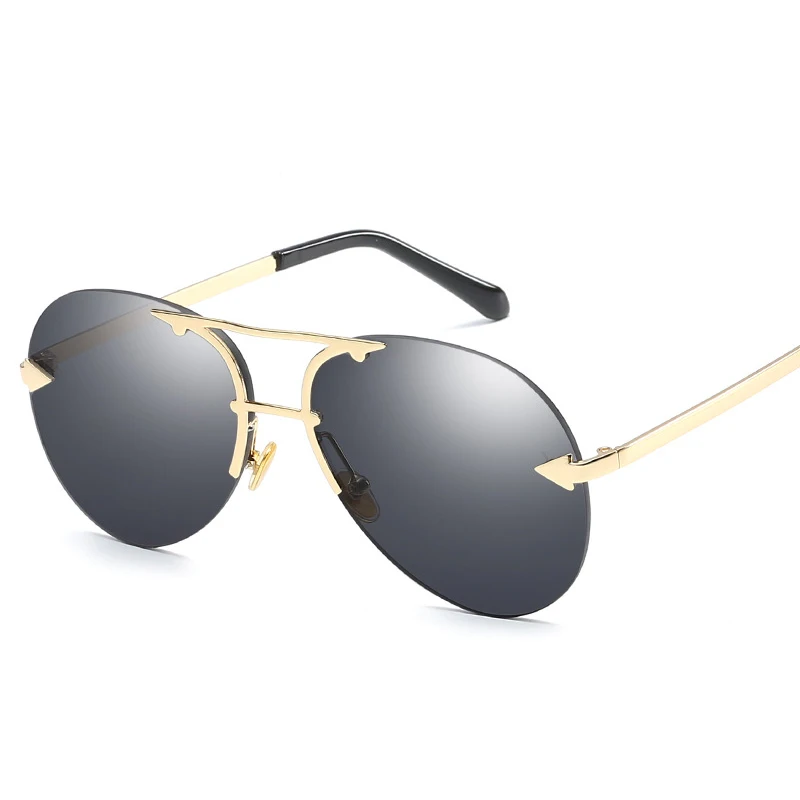 

New Fashion Vintage Rimless Alloy Aviation Pilot Sunglasses Men Gradient Sun Glasses Women Female Metal Oval Shades Black Brown