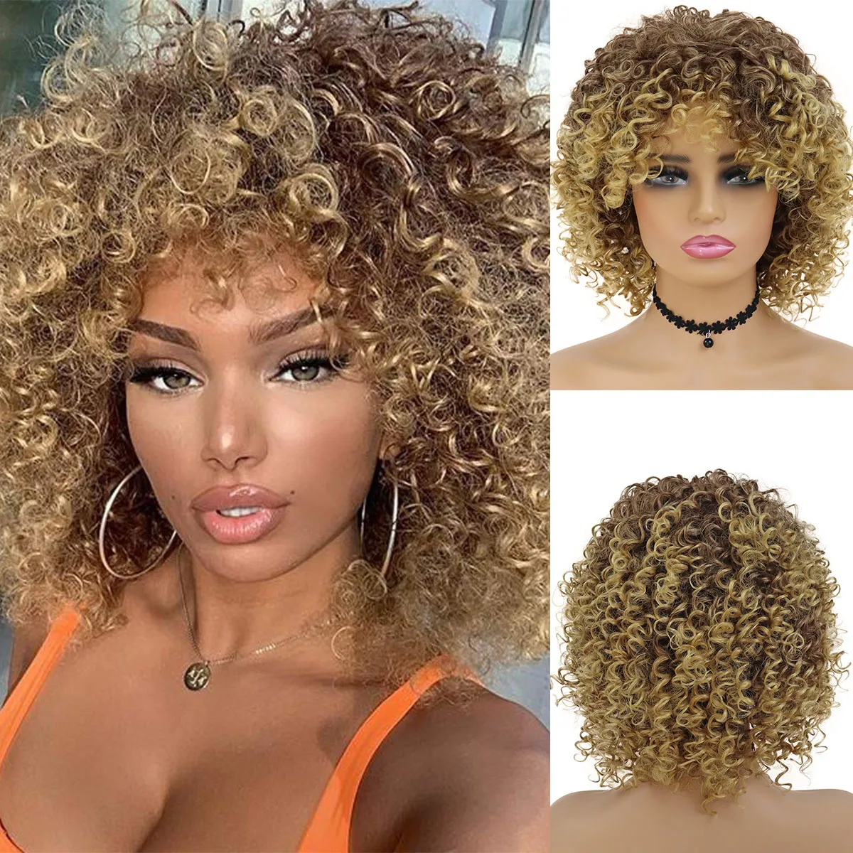 

GNIMEGIL Synthetic Daily Wear/Party/Cosplay/Halloween Costume Fluffy and Breathable Hairstyle Afro Curly Wigs for Black Women