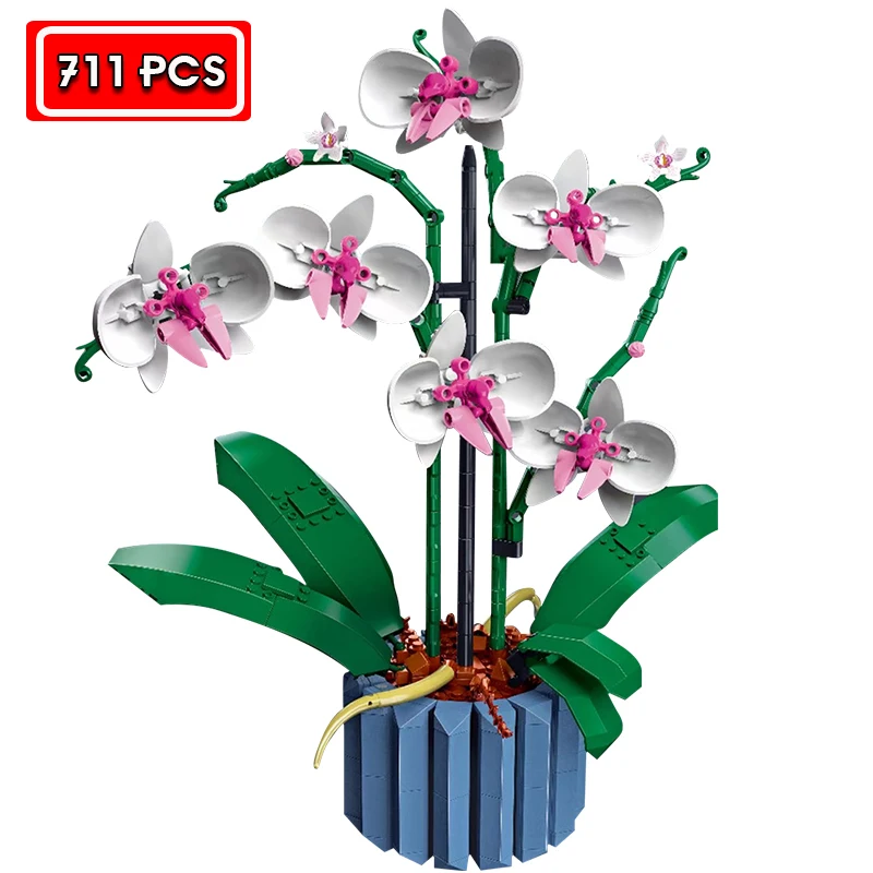 

711pcs Building blocks Orchid Flower Bouquet Decor Building Set for Adults; Build An Orchid Display Piece for The Home or Office