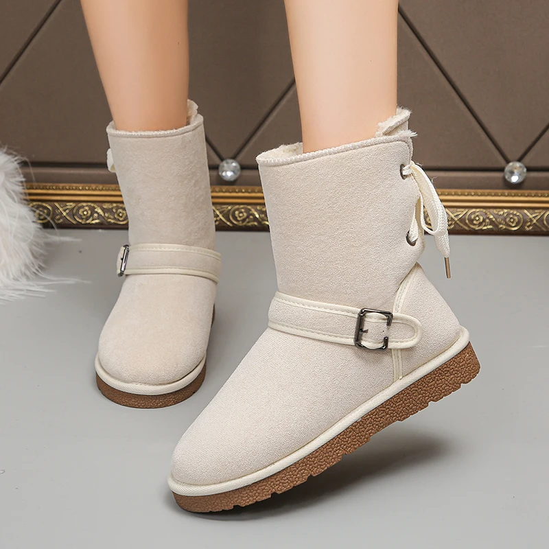 Новинка зимние ботинки на плоской подошве женские модные замшевые Нескользящие