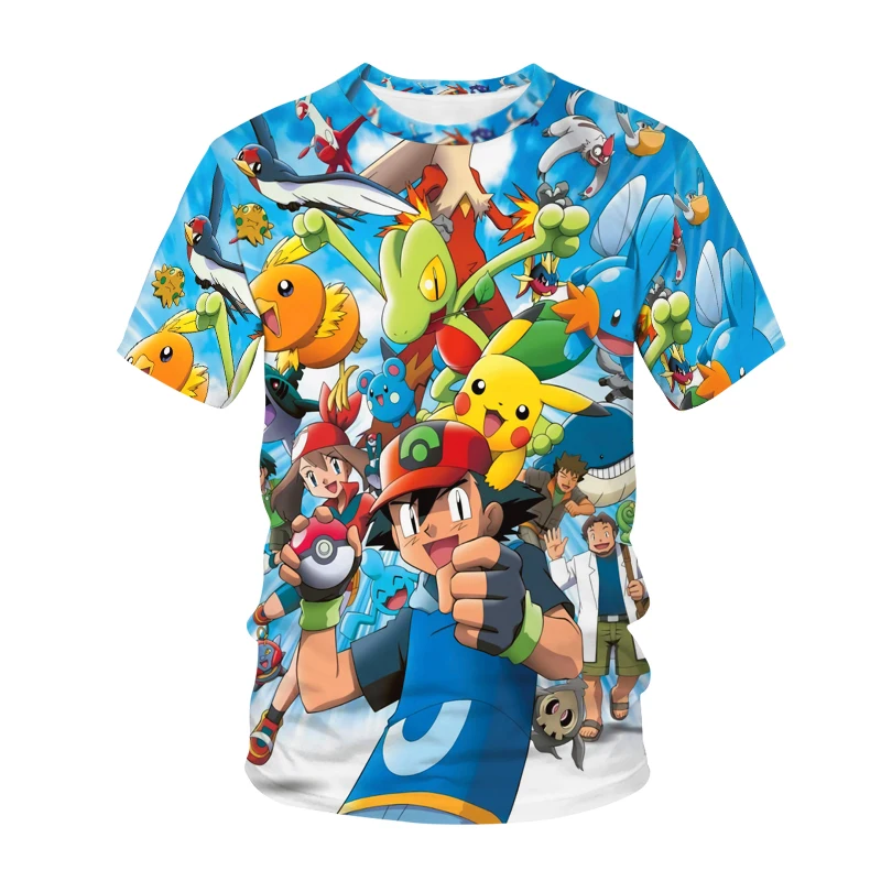 2022 летняя футболка с 3d принтом покемона для детей, Повседневная модная детская футболка большого размера с коротким рукавом, футболка в сти...