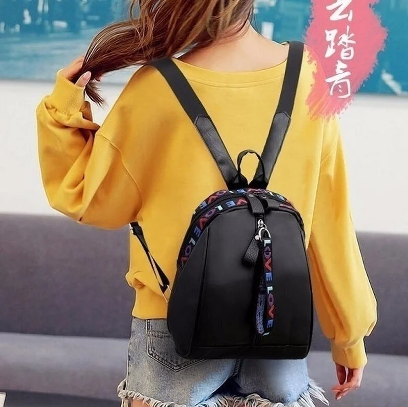 

Solid Color Double Back School Bag Ladies Backpack Fashion All-match Oxford Cloth Backpack Color Webbing