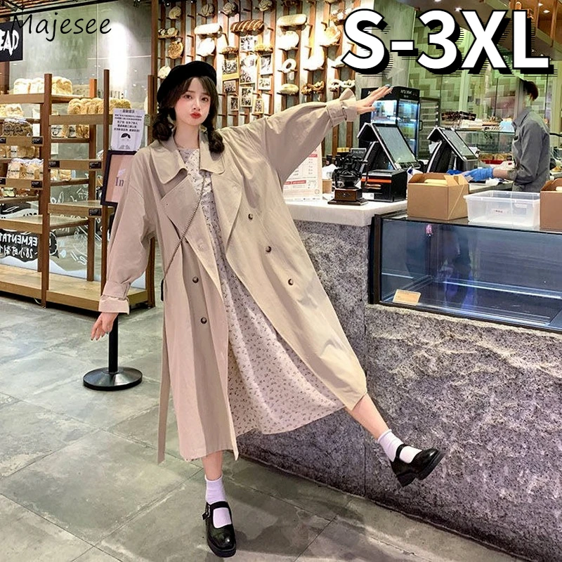 

Тренч Женский в Корейском стиле, элегантный однотонный Простой Модный классический свободный универсальный модный женский студенческий