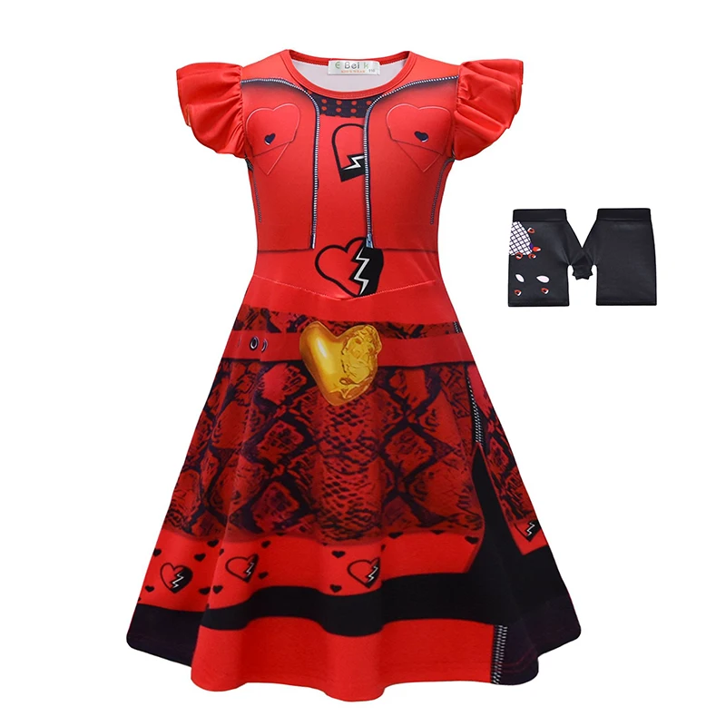 Descendants 4 Children's Halloween Cosplay Costume Girls Red Heart Leather Long Sleeve Suit Carnival Birthday Stage Costumes