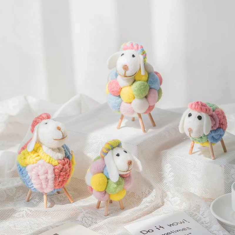 

Handmade wool felt filled sheep small ornaments creative ins bedroom desktop home furnishings statue miniature crafts pendant