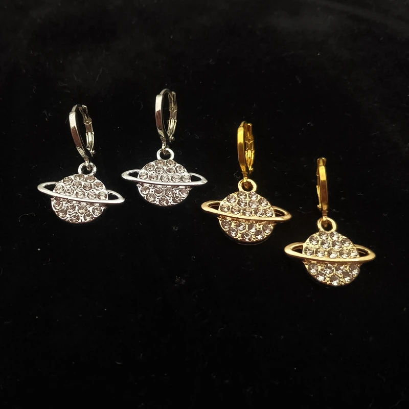 Классические милые золотые серьги-подвески в виде Сатурна стразы модные женские