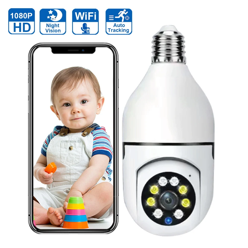 Light Bulb Camera Wifi LED Full Color Night Vision PTZ Auto Tracking IP Camera Two Way Audio Smart Home Security Camera E27