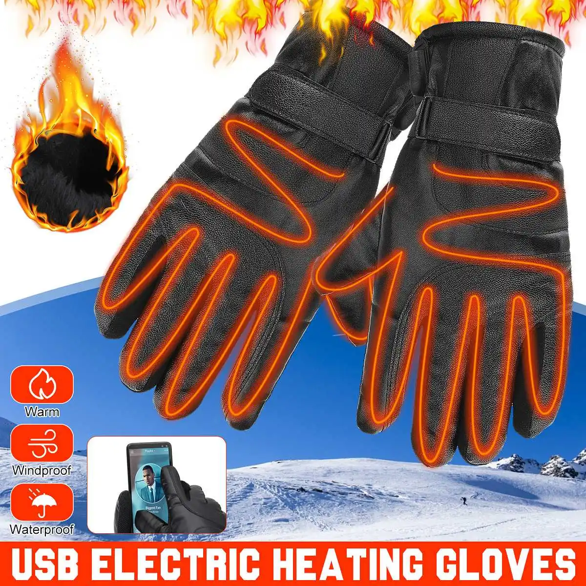 

USB Electric Heated Gloves Double-Sided Heating Gloves Mittens Rechargable Waterproof Adjustable Temperature Cycling Skiing