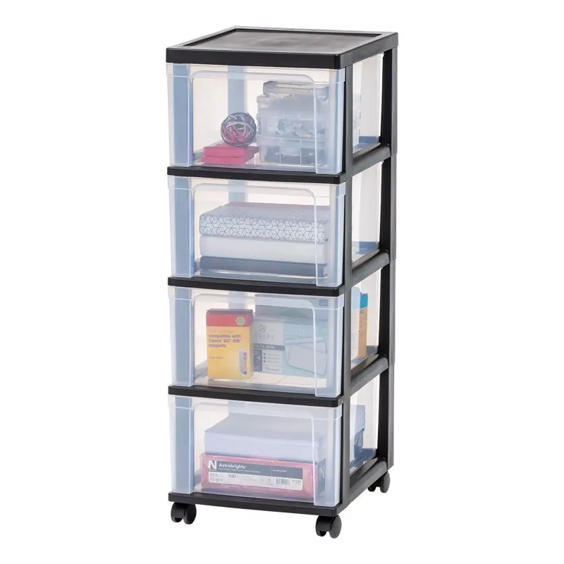 

, 4-Drawer Narrow Plastic Cart, Black