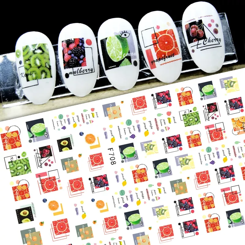 

NEW IN Nail Sticker Decals Self-adhesive Stickers for Nails Geometry Quartet Fruit Orange Stickers for Manicure Nail Art Decorat