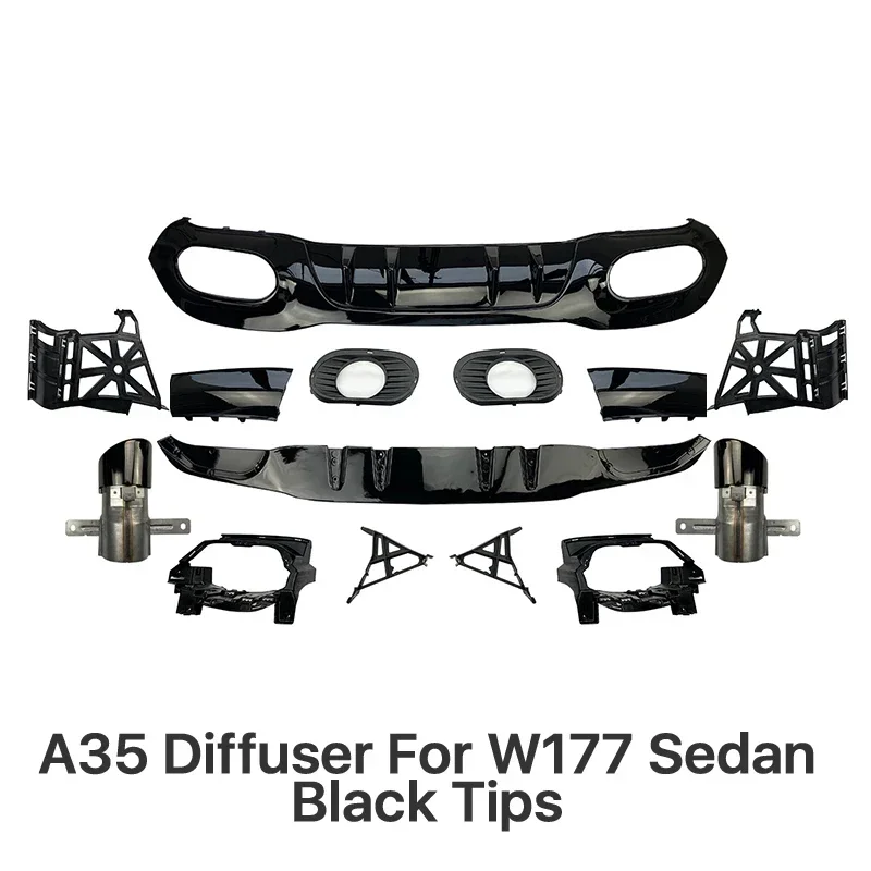 

Задний бампер для Mercedes Benz A Class W177 A45 A35, стиль AMG, задний диффузор с наконечниками выхлопной трубы, седан для хэтчбека