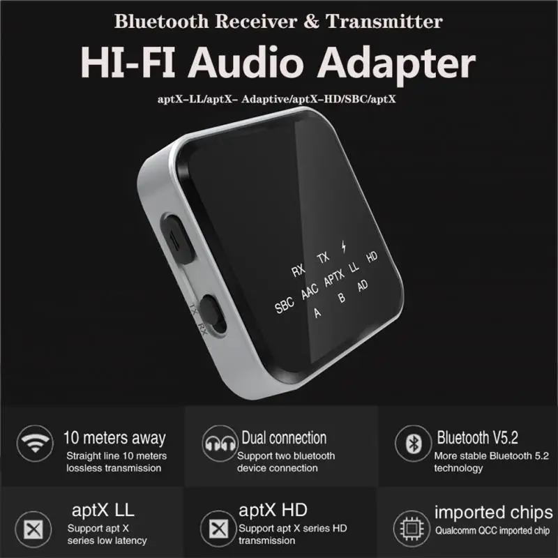 

AptX-LL/HD/Adaptive Low Latency Bluetooth 5.2 Audio Receiver Transmitter Adapter 3.5mm Aux Wireless Stereo Music Adapter