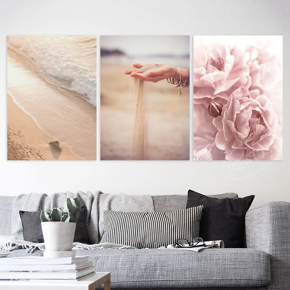 

Домашний декор красивый холст с цветочным принтом морская живопись пляжный постер настенное искусство Розовые розы картины для прикроватного фона без рамки